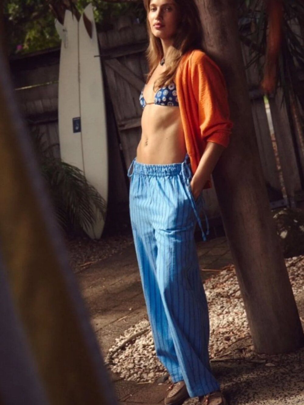 Free People Sun Dazed Cotton Linen Striped Pants in Cobalt Combo NWT XL - Picture 2 of 5